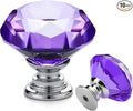 Ravinte 10 Pack Purple Crystal Knobs for Dresser Drawers Glass Cabinet Knobs Diamond Shaped Drawer Knobs - 30 mm Knobs with Silver Base