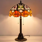 Tiffany Stained Glass Table Lamp 12X12X21Inch Resin Base Desk Bedroom Living Room Reading Light (Orange Flower)