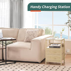 Yoobure Nightstand with Charging Station, Small Night Stand with Fabric Drawers and Storage Shelf for Bedrooms, Nightstands for Small Spaces, Bedside Table with USB Ports & Outlets, Bed Side Table