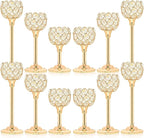 12pcs Bulk Crystal Candle Holder Set, 3 Sizes Tealight Candlestick Holders, Elegant Gold Candelabra for Wedding Table Centerpiece, Fireplace, Home & Living Room Decor