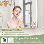 LED Bathroom Mirror with Lights, 20x28 Inch Brushed Gold Metal Frame LED Mirror for Bathroom, Stepless Dimmable 3 Colors Wall Mounted Lighted Bathroom Vanity Mirror, Anti-Fog, Memory