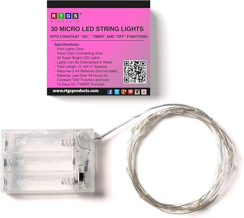 30 LEDs Pink Color String Lights Silver Wire Indoor and Outdoor 9.5 Feet Firefly Starry Fairy Lights Battery Powered for DIY, Christmas, Holidays, Party, Bedroom and Centerpieces