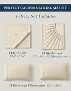 LANE LINEN 100% Organic Cotton California King Sheets Set, 4-Piece Pure Organic Cotton Long Staple Percale Weave Soft Best Bedding Sheets for Bed, Breathable, Fits Mattress Upto 15" Deep - Natural