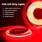 TOPAI 12V COB LED Strip Light Red 16.4ft Waterproof IP65 Dotless High Density 480LEDs/M Super Bright Cuttable Flexible LED Tape Light for Cabinet Home DIY Lighting Projects