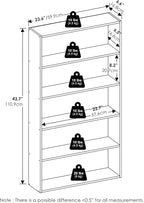Furinno Basic Book Shelf, 5-Tier Bookshelf, Cube Storage Organizer Bookcase with Open Shelf, 7 x 24 x 44, for Living Room, Bedroom, Home Office, Amber Pine
