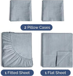 Twin 4 Piece Sheet Set - Comfy Breathable & Cooling - Soft Hotel Luxury Bedding Set with 8-16 Inch Deep Pockets - 1 Flat & 1 Fitted Sheet & 2 Pillowcases - Wrinkle Free & Easy Care - Heathered Blue
