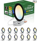 zouzai 12 Pack 6 Inch Black 5CCT Reset LED Recessed Ceiling Light with Junction Box, 2700K/3000K/3500K/4000K/5000K Selectable, 12W Eqv 110W,Dimmable, led can Lights- ETL and Energy Star Certified