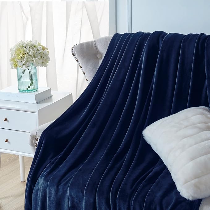 Walensee Fleece Blanket Plush Throw Fuzzy Lightweight (California King Size 108x102navy Blue) Super Soft Microfiber Cal King Size Flannel Blankets for Couch, Bed, Sofa Warm and Cozy for All Seasons