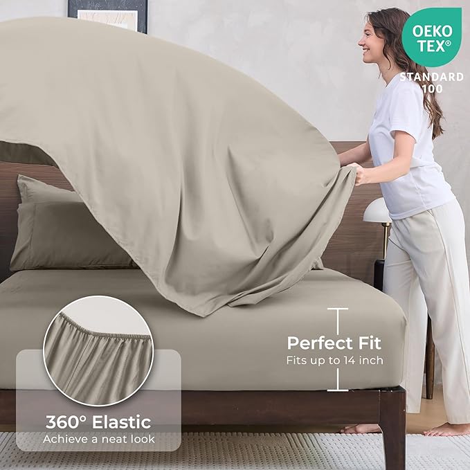 HEVUMYI Oatmeal Full Comforter Set - 7-Piece All Season Bed in a Bag Full, Ultra Soft Bedding Set with Comforter, Flat Sheet, Fitted Sheet, Pillowcases, Pillow Shams