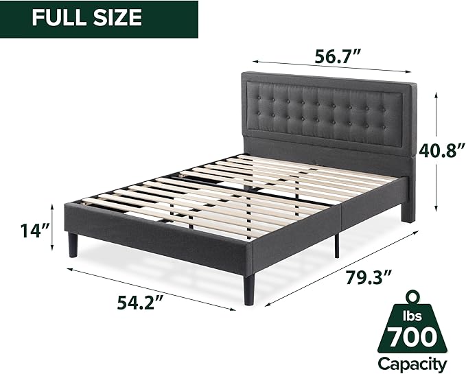 ZINUS Dachelle Upholstered Platform Bed Frame, Mattress Foundation, Wood Slat Support, No Box Spring Needed, Eco Friendly WonderBox (TM) Packaging, Easy Assembly, Dark Grey, Full