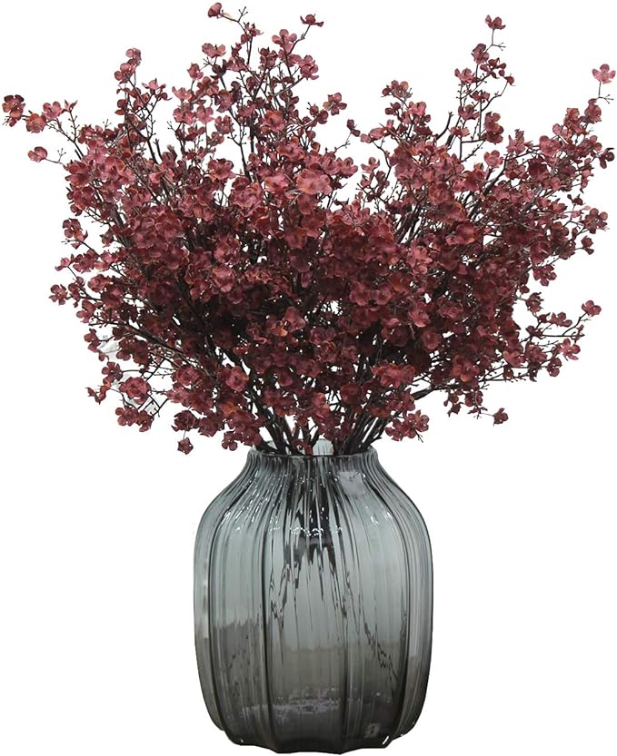 JAKY-Global Babys Breath Silk Artificial Flowers Burgundy 6 Bundle Fall Stems Fake Plants Decor Wedding Party Decoration Bouquets Real Touch DIY Home Garden,Farmhouse,Living Room (Autumn Red-6pcs)