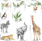 Jungle Safari Animal Wall Decals for Kids Room - Wildlife Wall Stickers Giraffe Elephant Leopard Zebra Monkey Removable Vinyl Nursery Decor for Baby Toddlers Classroom Playroom Wall Decor
