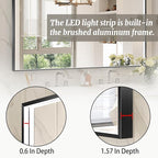 48x28 Inch LED Bathroom Mirror, Black Metal Framed Lighted Mirror for Bathroom, Wall Mouted LED Vanity Mirror with Lights, 3 Colors and Stepless Dimmable, Anti-Fog, Memory