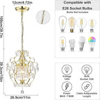 Small Crystal Chandelier for Bedroom, 90% Pre-Assembled 1 Light Gold Chandelier, Mini Acrylic Crystal Ceiling Light Fixture Charming for Girls Room, Closet, Bathroom, Entryway, Dining Room