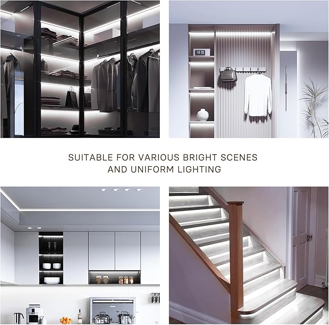 COB LED Strip Lights Cool White,24V Dimmable led Light Strip KIT with Remote and app Control,6000K 50FT/15m 8mm Wide Ra>90 Cuttable Flexible Strip Lights for Bedroom,Shelf,Cabinet