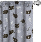 Ambesonne Outer Space Window Curtains, Astronaut Cats Exploring The Universe on Dotted Background, Lightweight Decor 2-Panel Set with Rod Pocket, Pair of - 28" x 84", Purple Grey