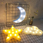 3PCS Decorative LED Crescent Moon Cloud and Star Night Lights Lamps Marquee Signs Letters for Baby Nursery Decorations Gifts for Children (Moon Cloud and Star)