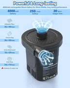 Dr.meter Air Pump for Inflatables, Rechargeable 4000mAh Battery Air Mattress Pump - Portable Quick-Fill Inflator Deflator for Outdoor Camping Inflatable Pool Float Boat Raft Yoga Ball Swim Ring Airbed