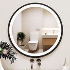 Round LED Bathroom Mirror with Lights, Front Lit Makeup Mirror, Anti-Fog, 3 Colors and Dimmable Light, 36 Inchs Black