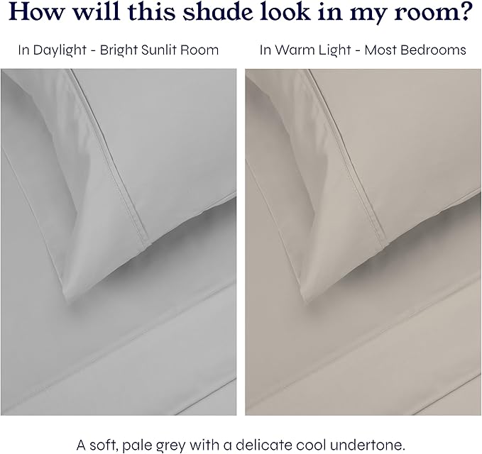 California Design Den Natural 100% Cotton Sheets, Twin Sheets Set, 400 Thread Count Sateen Bedding for Dorm Rooms & Adults, Deep Pockets, Cool & Durable - Light Grey