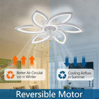 Ceiling Fan with Lights Remote Control, White Flower Ceiling Fan with Light, 3 Light Color Modern Low Profile Flush Mount Ceiling Fan for Kitchen Bedroom Living Room