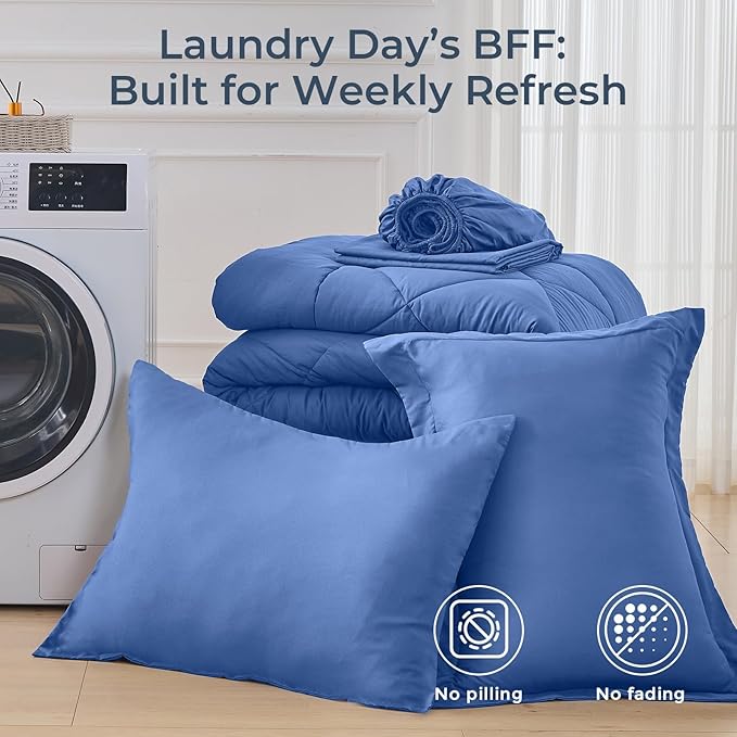 HEVUMYI Royal Blue Twin-XL Comforter Set - 5-Piece All Season Bed in a Bag Twin-XL, Ultra Soft Bedding Set with Comforter, Flat Sheet, Fitted Sheet, Pillowcases, Pillow Shams
