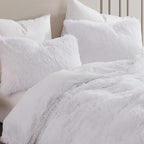 King Luxury Faux Fur Comforter Set - Soft & Breathable 7-Piece Bedding Collection - 1 Comforter, 1 Fitted Sheet, 1 Flat, 2 Pillowcases, 2 Pillow Shams - Deep Pocket - Premium Quality, White