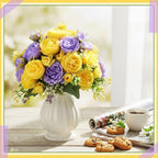 Geosar 16 Bundles Artificial Peonies Flowers Fake Silk Peony Bouquet Faux Peonies Flowers Bulk for Decoration Vase Floral Arrangements Wedding Party Table (Purple,Yellow)