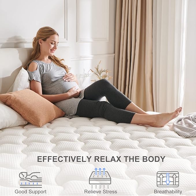 JINGWEI Queen Mattress, 10 Inch Innerspring Hybrid Mattress in a Box, Individually Pocket Coils,Queen Size Mattress