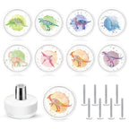 Fumete 8 Set Dinosaur Drawer Knob Pulls Round Soft Rubber Watercolor Drawer Knobs Silicone Cabinet Drawer Knobs for Boys Girls Kids Dresser Knobs for Nursery Closet Kitchen Cabinet