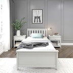 Plank+Beam Solid Wood Twin Bed Frame, Platform Bed with Headboard, White