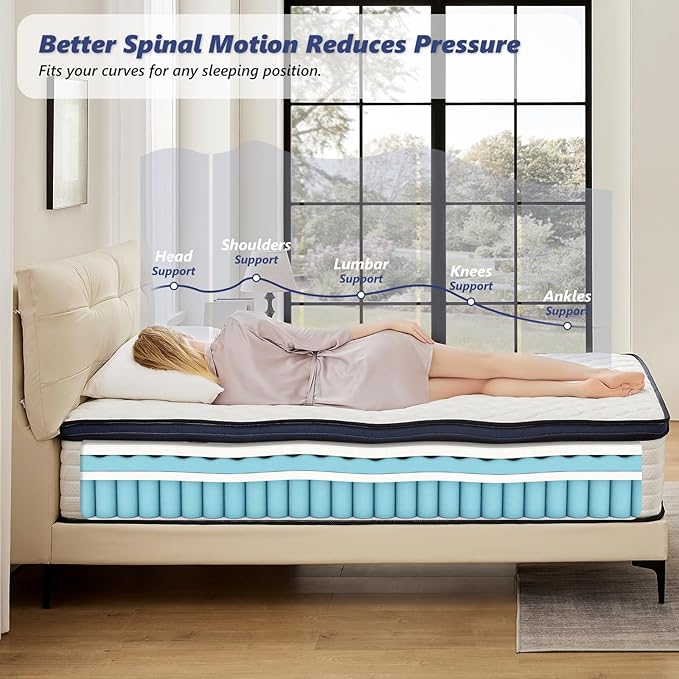 Queen Mattress 12 Inch Mattress Queen Size - Memory Foam & Pocket Coils Springs, Pressure Relief, Medium Firm Comfort, Motion Isolation, Ideal for All Sleep Positions, CertiPUR-US Certified
