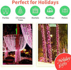 LAMPHOME Super-Bright Extendable Pink Christmas Lights Decoration 100Lights 19.6ft UL Certified Mini Bulb String Lights Set for Outdoor Christmas Tree Garden Holiday Party Patio Wedding Garland Decor