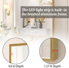 32x32 Inch LED Bathroom Mirror, Gold Metal Framed Lighted Mirror for Bathroom, Wall Mouted LED Vanity Mirror with Lights, 3 Colors and Stepless Dimmable, Anti-Fog, Memory