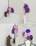 Purple Artificial Roses 50 PCS Flowers with Stem, Fake Rose Heads Bouquets for DIY Wedding Decorations Centerpieces Arrangements Party Home Garden Porch Window Decor