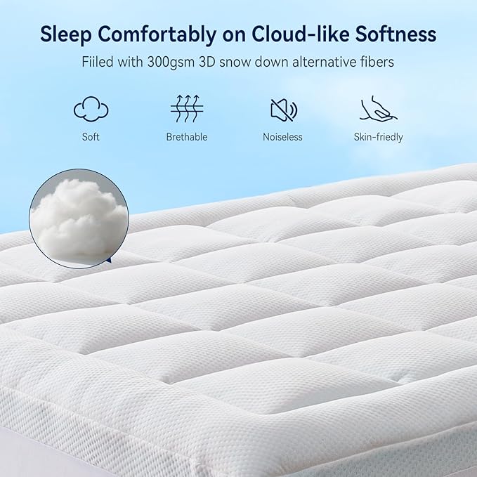 ELEMUSE Queen Size Dual Layer 3 Inch Memory Foam Mattress Topper, 2 Inch Cooling Gel Memory Foam Bed Pad and 1 Inch Soft Pillow Top Mattress Pad for Back Pain Relief & Hot Sleepers