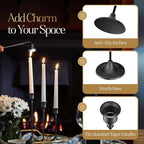 Black Candleholders for Taper Candlesticks Plus Candle Snuffer – Dining Table Décor Centrepiece - Metal Candelabra Candlestick Holder - Black Décor for Home Weddings Celebrations Events (Set of 6 Pcs)