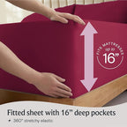 LuxClub Twin XL Sheets - Soft Twin Bed Sheets for-Boys-and-Girls-3 PC Deep Pockets Wrinkle Free-Kids-Fitted Sheets Machine Washable Hotel Bedding Silky Soft - Burgundy Twin XL