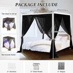 South to East Black Canopy Bed Curtains, 4 Corner Post Bed Canopy for Girls & Adults, Top Luxurious Bed Drapes for Bedroom Decoration, 4 Openings, 100% Ripstop Polyester, Easy Install, King/Queen Size