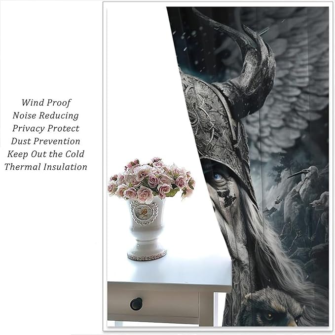 Fantasy Norse Viking Curtains for Bedroom - Cool Gothic Vintage Vikings Mystical Symbol Eagle Window Drapes,Energy Saving Thermal Insulated Rod Pocket Bedroom Blackout Curtains 2 Panels 63L x 27.5W