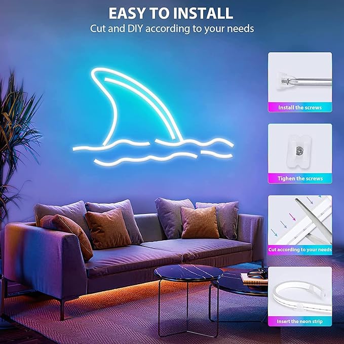 Lamomo Led Strip Lights, 16.4Ft RGB Neon Led Lights for Bedroom, 12v App Control Music Sync Color Changing Rope Light, Waterproof Flex Neon Sign for Indoor Decor（Without Power Adapter）