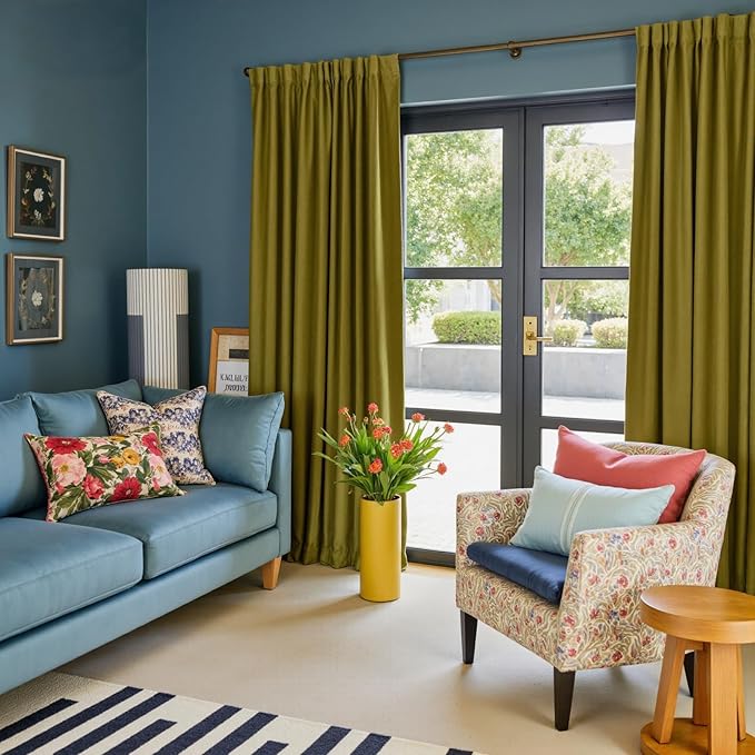 Lazzzy Velvet Blackout Curtains Thermal Insulated Room Window Drapes Super Soft Luxury Curtains for Living Room Bedroom Rod Pocket 2 Panels, Golden Olive, 52" W x 96" L