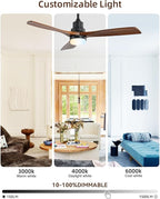 Sofucor 52 Inch Ceiling Fans with Lights and Remote Control, Modern Solid Wood Outdoor Ceiling Fan with Light for Bedroom Living Room Indoor Farmhouse Patio, Quiet DC Motor