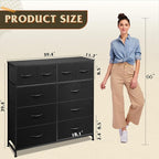 WLIVE Dresser for Bedroom with 10 Fabric Drawers, Tall Chest Organizer Units for Clothing, Closet, Storage Tower with Cabinet, Metal Frame, Wooden Top, Black Dresser for Living Room