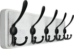 WEBI Coat Rack Wall Mount,Coat Hooks Wall Mounted,16" Hole to Hole,Coat Hanger Wall,Wood Hook Rack Rail,5 Triple Hooks for Hanging Coats,Jacket,Clothes,Black/White