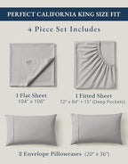 LANE LINEN 100% Organic Cotton California King Sheets Set, Fully Elasticized Reinforsed Seams in Fitted Pocket, Machine Washable Naturally Cooling All Season Cal King Sheet- Silver