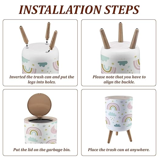 Small Trash Can with Lid Seamless Cute for Kids Children Rainbow Clouds Moon Stars Scandinavian Garbage Bin Pet Proof Waste Basket for Kitchen Bathroom Office Bedroom Decorative 1.8 Gallon