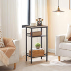 HOOBRO Side Table, 3-Tier Tall End Telephone Table with Adjustable Mesh Shelves, Small Entryway Stand for Living Room Bedroom Hallway or Office, Greige and Black BG01DH01G1
