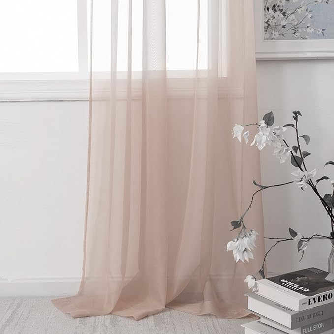 HUTO Blush Pink Sheer Curtains 72 inches Long for Bedroom Top Rod Pocket Sheer Window Panels Curtains for Nursery Living Room 52 by 72 Inch Length Set of 2 Panels