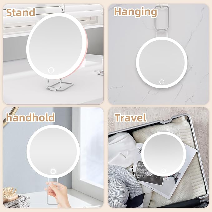 10x Magnifying Mirror with Light Large 6'' Lighted 10x Magnified Mirror with Suction Cups & Table Stand, 3 Color Modes Dimming High Magnification Travel Makeup Mirror with Tweezers & Scissors
